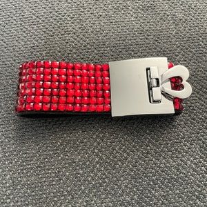 Red Swarovski crystal bracelet cuff with heart latch.
